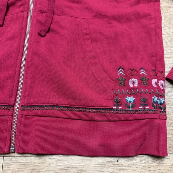 Driftwood Teddy Hoodie Floral Embroidered Full Zip Maroon NWOT Large Sweatshirt - Picture 3 of 11